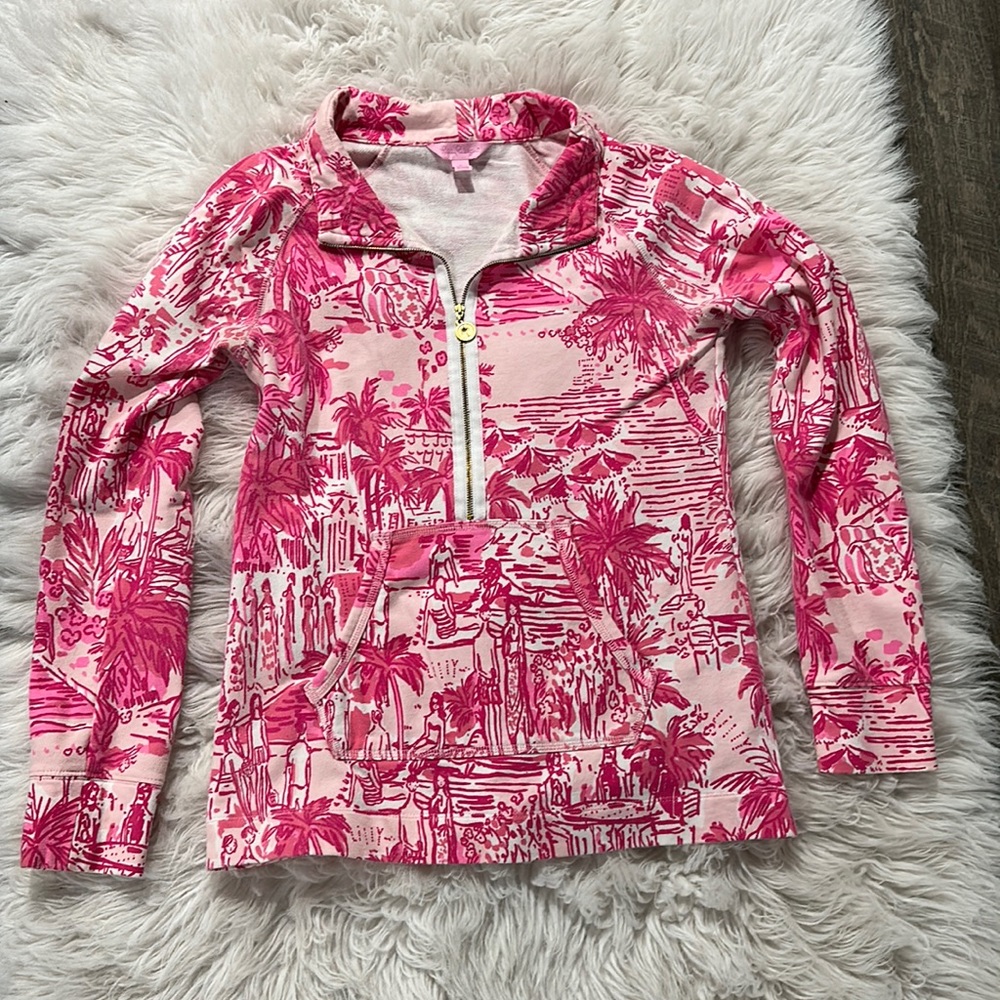 Lilly Pulitzer pink pullover half zip sweatshirt. Size Small